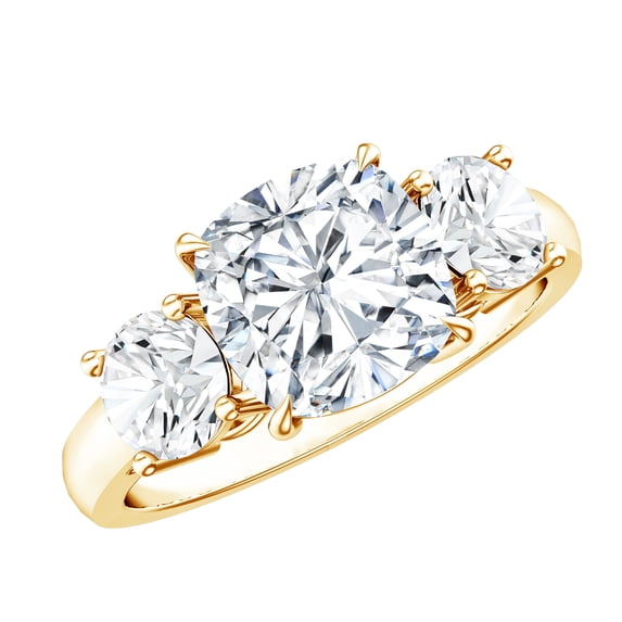 Rosec Jewels Three Stone Engagement Ring for Women- Certified Moissanite Ring - D-VS1 Quality, 18K Yellow Gold, US 12.00
