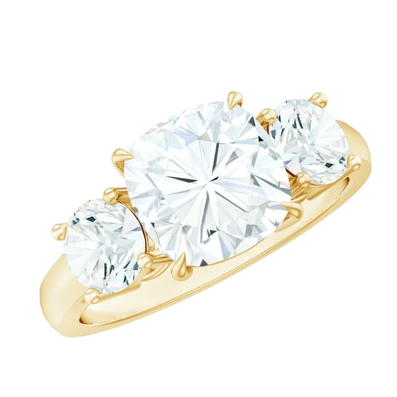 Rosec Jewels Three Stone Engagement Ring for Women- Certified Moissanite Ring - 4.25 CT, 18K Yellow Gold, US 12.00