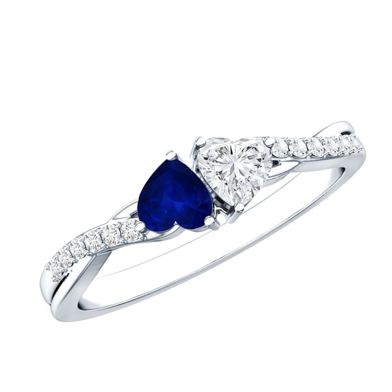 Rosec Jewels Toi Et Moi Promise Ring with Lab Diamond and Sapphire - Ready to Gift for Valentines Day, 10K White Gold, US 8.50
