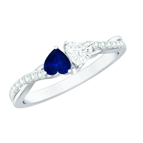 Rosec Jewels Toi Et Moi Promise Ring with Lab Diamond and Sapphire - Ready to Gift for Valentines Day, 925 Sterling Silver, US 4.00