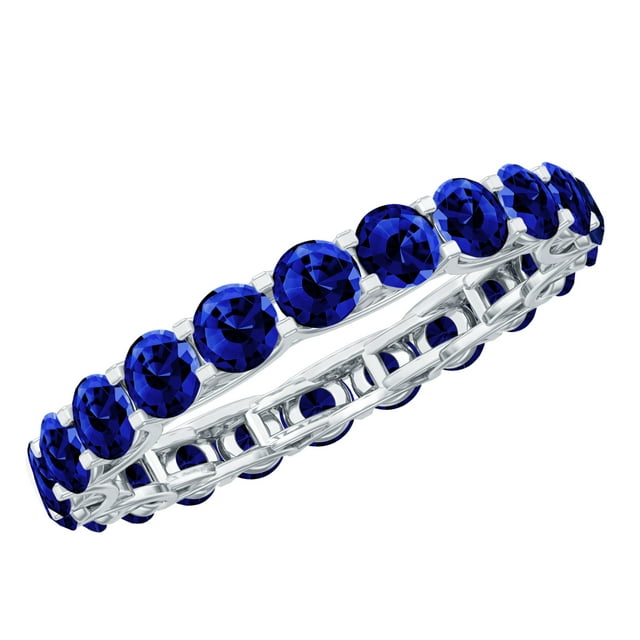 Rosec Jewels Trellis Set Lab Created Blue Sapphire Womens Eternity Ring, Lab Grown Blue Sapphire Full Eternity Ring, 18K White Gold, US 11.00