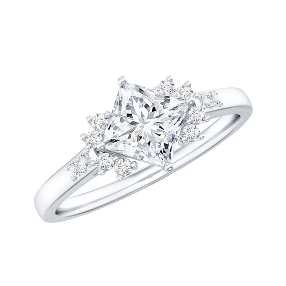 Rosec Jewels Moissanite Princess Cut Engagement Ring for Women - 5 mm - D-VS1 Quality Certified, 925 Sterling Silver, US 4.00