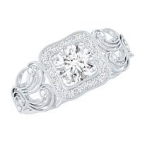 Rosec Jewels Vintage Engagement Ring - Lab Grown Diamond Halo Ring - EF-VS Quality Certified, 925 Sterling Silver, US 4.00