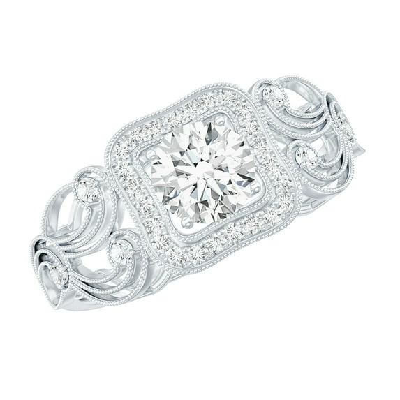 Rosec Jewels Vintage Engagement Ring - Lab Grown Diamond Halo Ring - EF-VS Quality Certified, 925 Sterling Silver, US 4.00