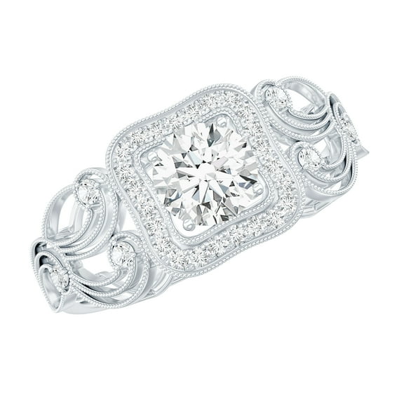 Rosec Jewels Vintage Engagement Ring - Lab Grown Diamond Halo Ring - EF-VS Quality Certified, 925 Sterling Silver, US 4.00
