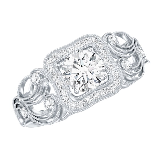 Rosec Jewels Vintage Engagement Ring - Lab Grown Diamond Halo Ring - EF-VS Quality Certified, 925 Sterling Silver, US 4.00