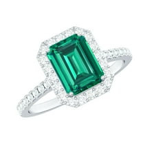 Rosec Jewels Vintage Inspired Created Emerald Ring with Diamond Halo (2.50 CT) - AAAA Quality, 925 Sterling Silver, US 4.00