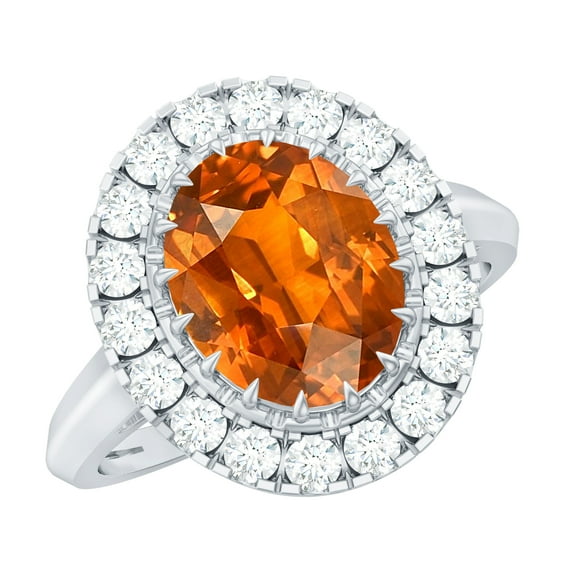 Rosec Jewels Vintage Inspired Ring - Lab Grown Orange Sapphire Ring with Moissanite Halo, 925 Sterling Silver, US 4.00