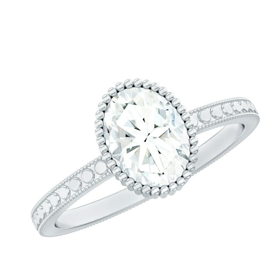 Rosec Jewels Moissanite Solitaire Engagement Ring 1 Carat - Vintage Style Ring (6X8 mm Oval, D-VS1 Quality Certified), 10K White Gold, US 3.50