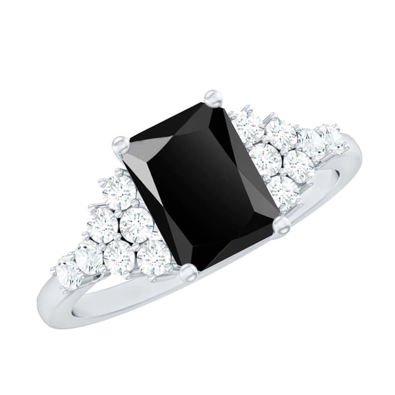 Rosec Jewels Vintage Style Black Onyx Emerald Cut Engagement Ring for Women (1.8 Carat, AAA Grade) - Black Onyx Diamond Ring, 925 Sterling Silver, US 4.00