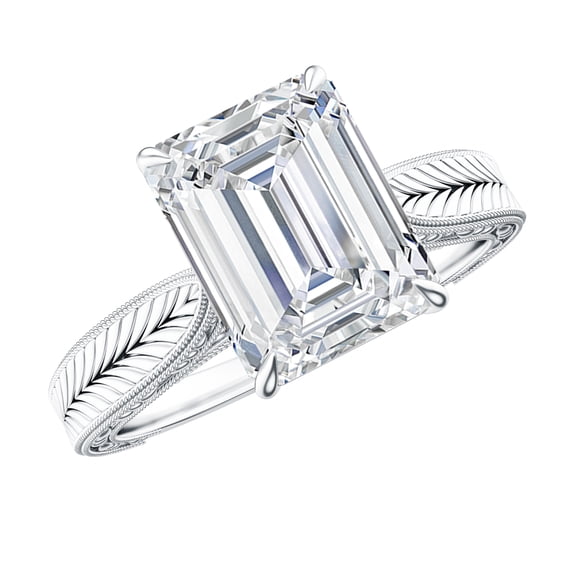 Rosec Jewels Vintage Style Lab Grown Emerald Cut Engagement Ring 3 Carat - IGI Certified - Diamond Statement Ring - E-VS1 Grade, 14K White Gold, US 5.00