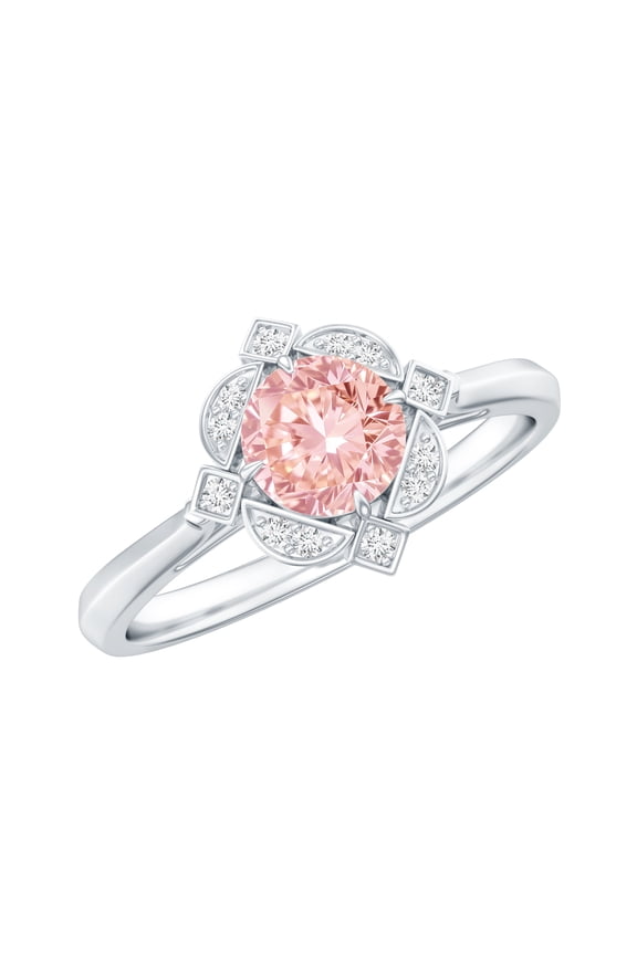 Vintage Style Lab Grown Pink Diamond Engagement Ring 1 Carat - Fancy Pink - VVS Grade - Pink White Diamond Ring, 925 Sterling Silver, US 4.00
