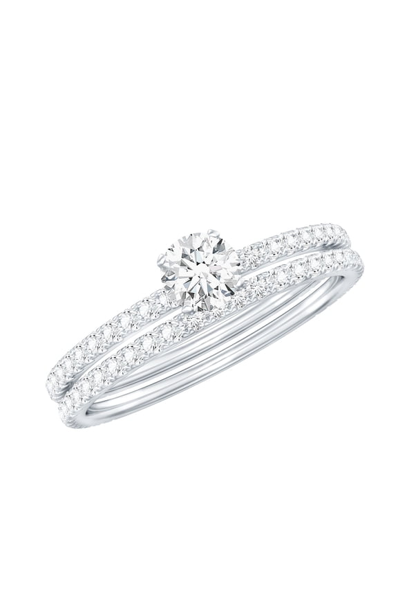 Wedding Rings Set for Women - Lab Created Diamond Engagement Ring with Band (Ef-Vs Quality), 10K White Gold, US 4.00