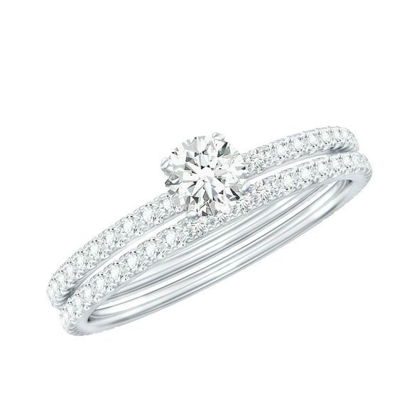 Rosec Jewels Wedding Rings Set for Women - Lab Created Diamond Engagement Ring with Band (5 mm, Ef-Vs Quality), 925 Sterling Silver, US 6.50