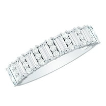 Rosec Jewels Certified Moissanite Half Eternity Ring for Women - Round and Baguette Moissanite Ring - D-VS1 Grade - Ready to Gift, 925 Sterling Silver, US 4.00
