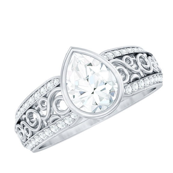 Womens Moissanite Solitaire Engagement Ring - 1 Carat - Pear Shape Moissanite, 925 Sterling Silver, US 4.00