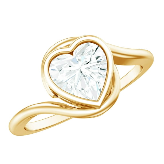 Rosec Jewels Moissanite Heart Engagement Ring 2 Carat - Bypass Ring for Women - 8 mm - D-VS1 Quality, 18K Yellow Gold, US 6.50