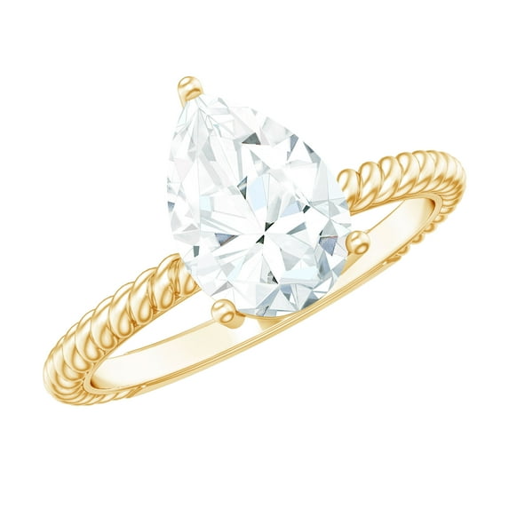 Rosec Jewels Womens Moissanite Teardrop Engagement Ring 2 Carat - 7X10 mm Pear Shape - D-VS1 Quality Authentically Certified, 10K Yellow Gold, US 11.00