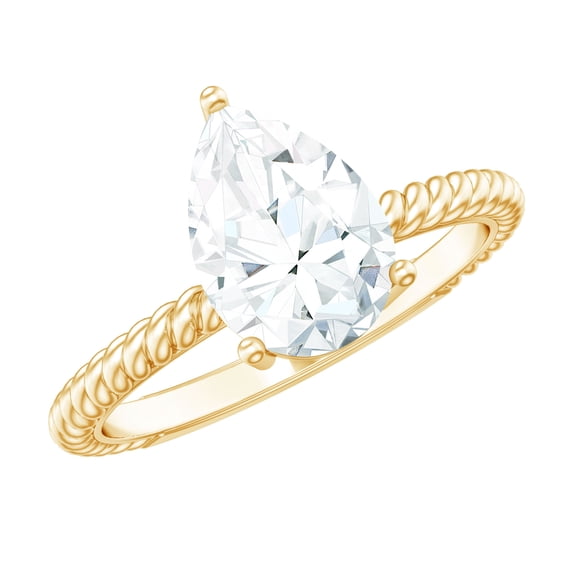 Rosec Jewels Womens Moissanite Teardrop Engagement Ring 2 Carat - 7X10 mm Pear Shape - D-VS1 Quality Authentically Certified, 14K Yellow Gold, US 12.50