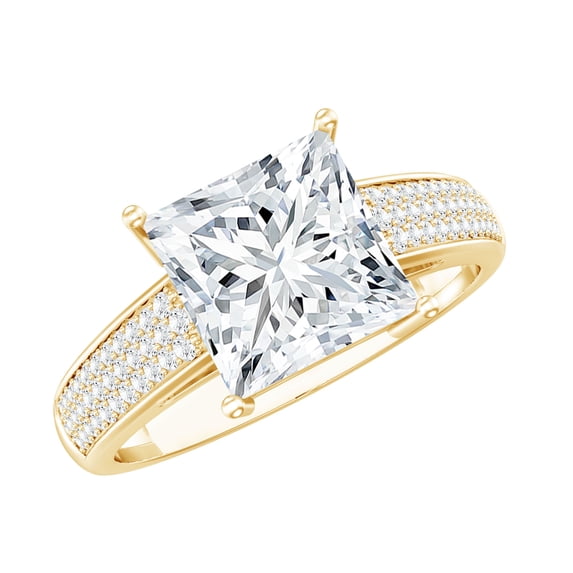 Womens Princess Cut Moissanite Solitaire Engagement Ring 3 Ct - 8 mm - D-VS1 Grade, 14K Yellow Gold, US 7.00