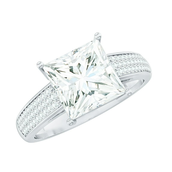 Rosec Jewels Womens Princess Cut Moissanite Solitaire Engagement Ring 3 Ct - 8 mm - D-VS1 Grade, 18K White Gold, US 6.00