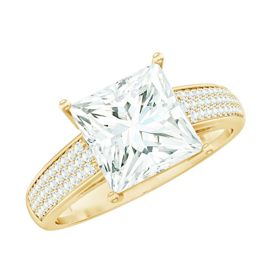 Rosec Jewels Womens Princess Cut Moissanite Solitaire Engagement Ring 3 Ct - 8 mm - D-VS1 Grade, 18K Yellow Gold, US 3.50
