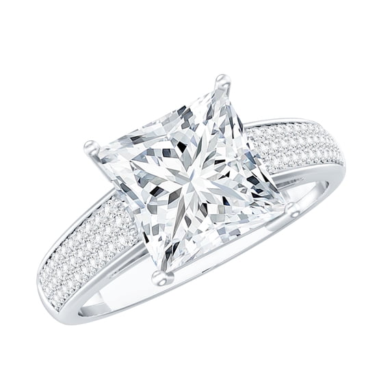 Rosec Jewels Womens Princess Cut Moissanite Solitaire Engagement Ring 3 Ct - 8 mm - D-VS1 Grade, 925 Sterling Silver, US 3.50