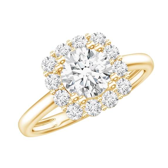 Rosec Jewels Moissanite Halo Engagement Ring for Women (D-VS1 Quality), 14K Yellow Gold, US 11.00