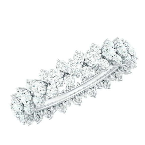 Rosec Jewels Certified Cluster Moissanite Wedding Eternity Band, 925 Sterling Silver, US 4.00