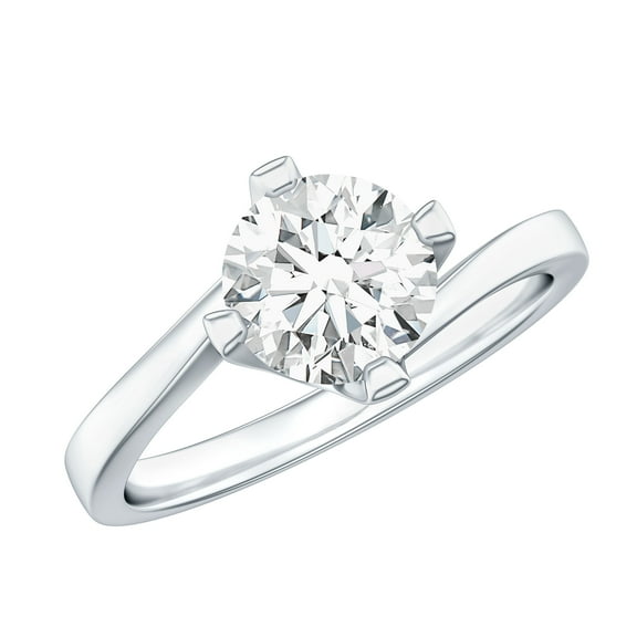 Rosec Jewels Certified Moissanite Solitaire Engagement Ring 1 Carat - Bypass Ring for Women - 7 mm Round Ring - D-VS1 Quality, 925 Sterling Silver, US 4.00