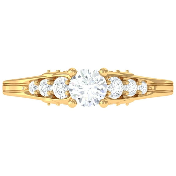 Rosec Jewels Moissanite Promise Engagement Ring for Women - D-VS1 Quality Authentically Certified - With Jewelry Box, 14K Yellow Gold, US 9.00