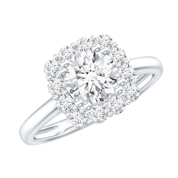 Rosec Jewels Moissanite Halo Engagement Ring for Women (D-VS1 Quality), 925 Sterling Silver, US 5.50