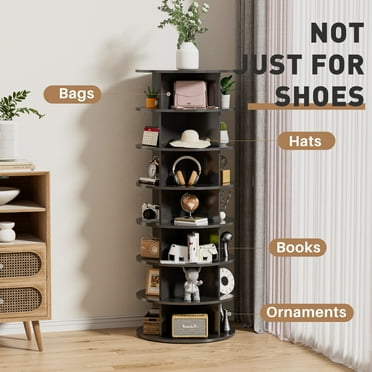 Buballino Rotating Shoe Rack, 7-Tier Freestanding 360° Revolving Organizer, Holds up to 26 Pairs of Shoes, 1 Count, 1 Pack, Black