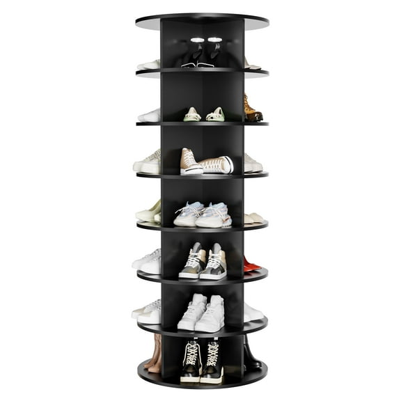 Buballino 7-Tier Rotating Freestanding Shoe Rack, Black, Holds up to 26 Pairs of Shoes