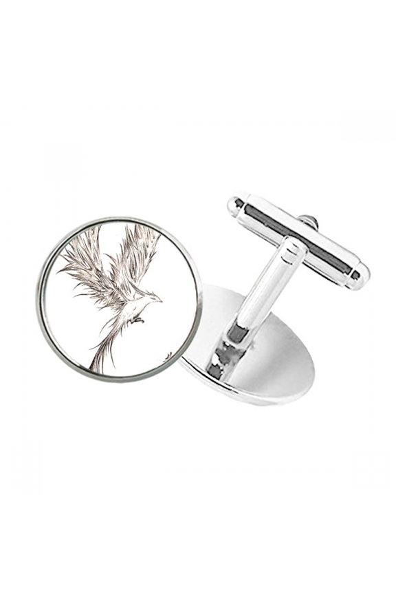 Rosefinch Sketch Fuying Painting Bird Fushicho Round Button Cuff Clip Stud Cufflinks