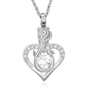 Roseflower Cremation Jewelry Birthstones Heart Urn Necklace for Ashes Cremation Jewelry Memorial Rose Flower Necklace Heart Urn Locket Ashes Keepsake Necklace