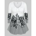 thumbnail image 1 of Rosegal Floral Cinched Front V Neck Plus Size Top White 4X, 1 of 4