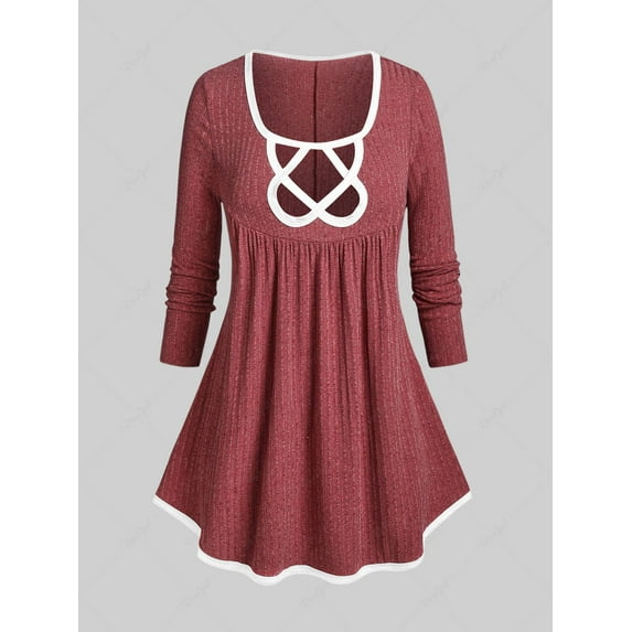 Rosegal Plus Size Contrast Piping Cutout Knitted T-shirt