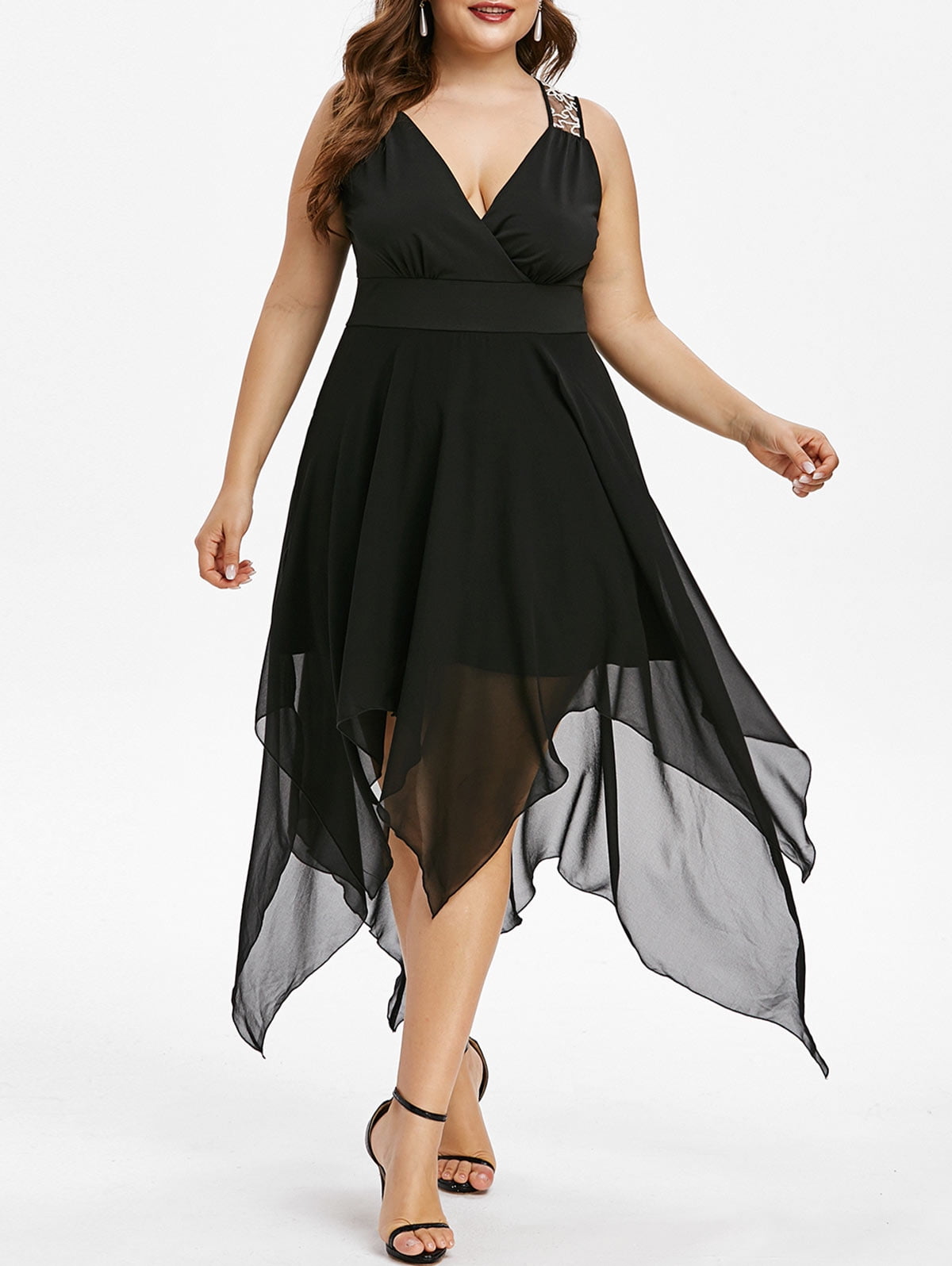 Rosegal Plus Size Curve Plunge Cutout Handkerchief Wedding Guest Dress Black 2X Walmart
