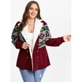 thumbnail image 1 of Rosegal Plus Size Ethnic Jacquard Combo Corduroy Faux Shearling Jacket, 1 of 5