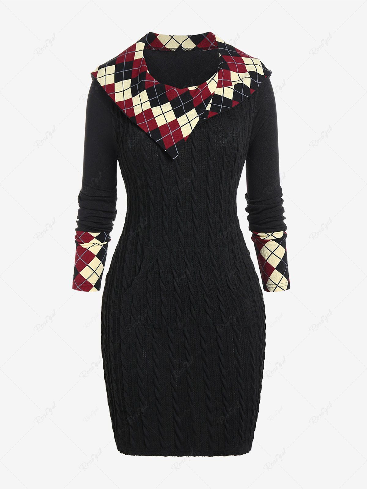 ROSEGAL Plus Size Hooded Lace Up Maxi Dress Women A-Line Long Sleeves Hooded V-neck Long Gothic Dress Novelty High Waist Robe