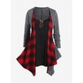 thumbnail image 1 of Rosegal Plus Size Keyhole Faux Twinset Asymmetric Plaid Tee, 1 of 4