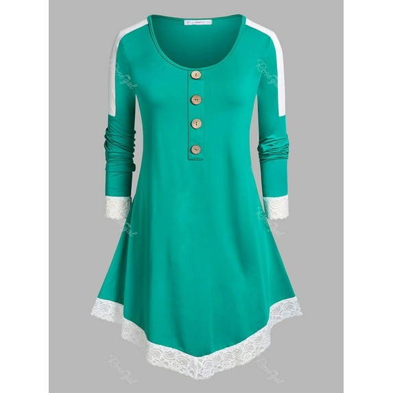 Rosegal Plus Size Lace Trim Two Tone Irregular T-shirt