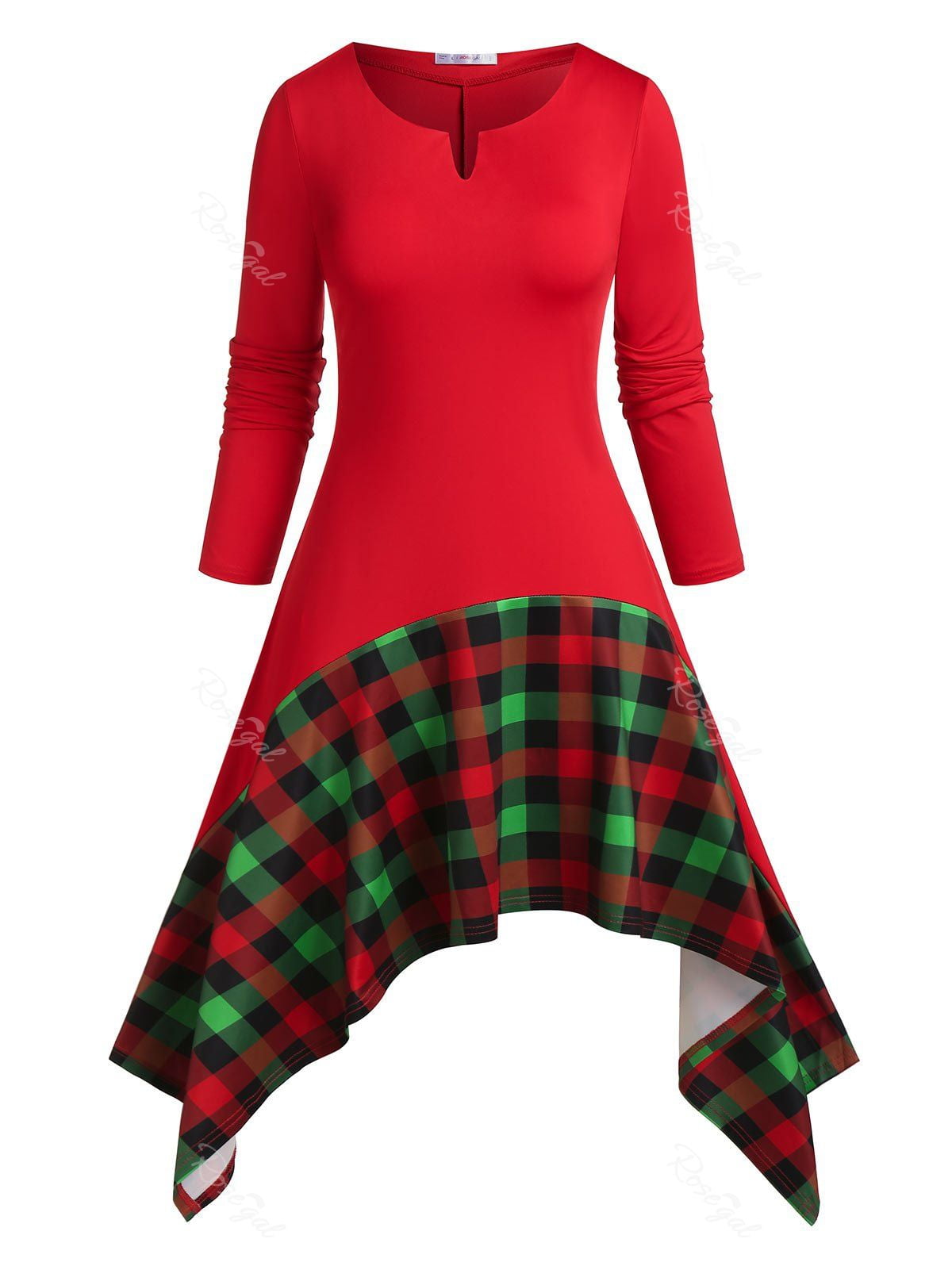 Rosegal Plus Size Plaid Asymmetric Midi Dress 0476