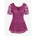 thumbnail image 1 of Rosegal Plus Size Plunging Neck Lace See Thru T Shirt, 1 of 4