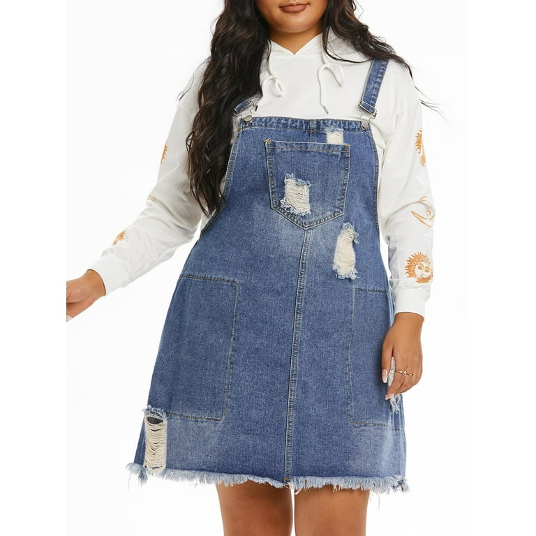 Ripped dungaree dress sale