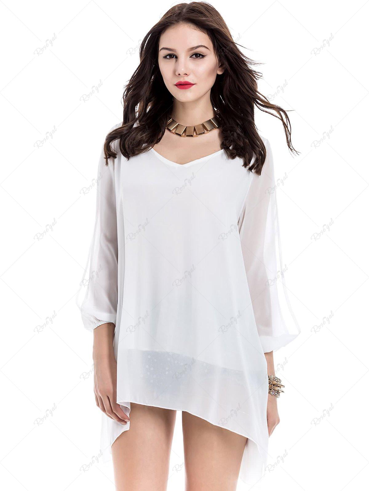 Plus Size Sheer Oversized Button-Front Blouse with Flared Sleeves main image 1