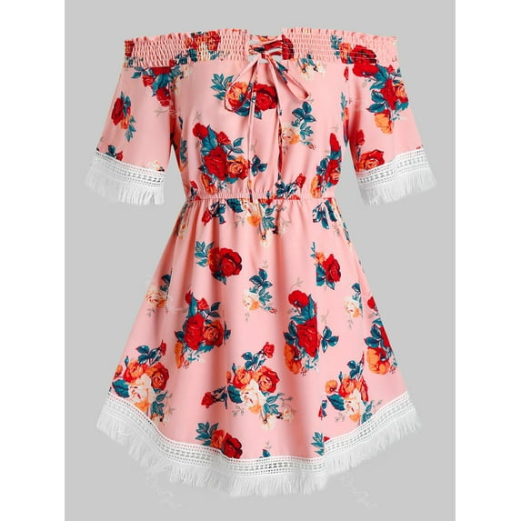 Rosegal Plus Size Tunic Off The Shoulder Ditsy Print Blouse