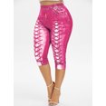 thumbnail image 1 of Rosegal Women Casual Plus Size 3D Lace Up Jean Print Capri Leggings Light Pink 2X, 1 of 6