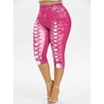 thumbnail image 1 of Rosegal Women Casual Plus Size 3D Lace Up Jean Print Capri Leggings Light Pink L, 1 of 6